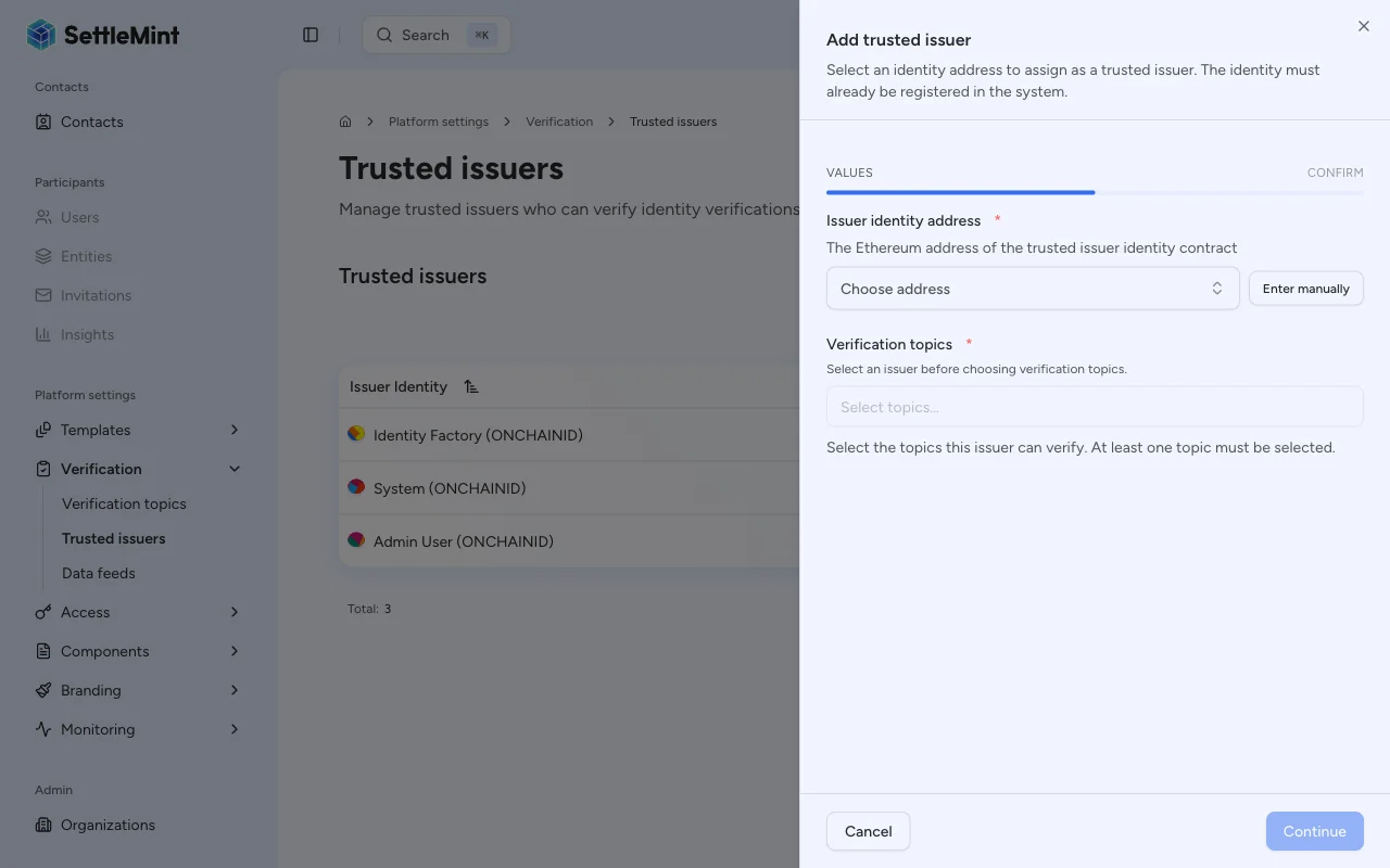 Add trusted issuer dialog
