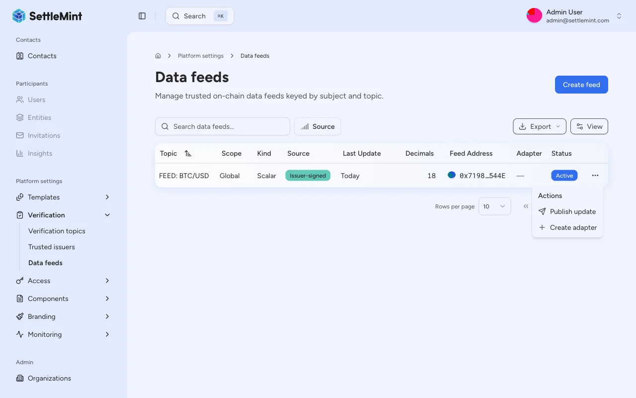Feed row actions menu
