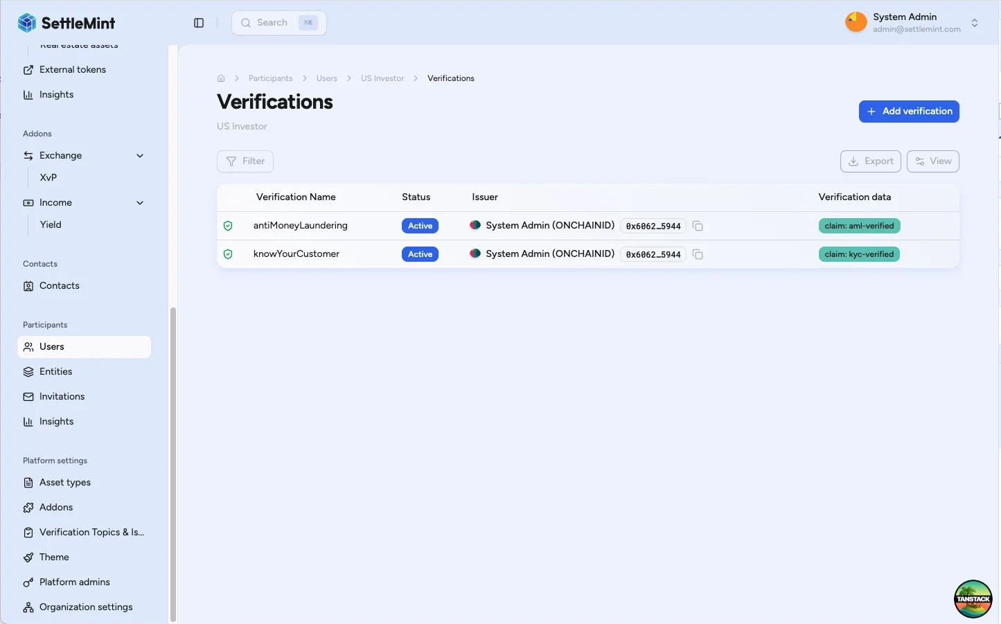 Verification list showing KYC with a trusted issuer shield