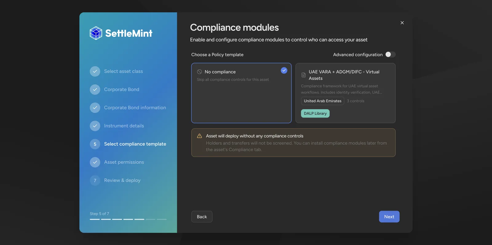 Compliance module configuration