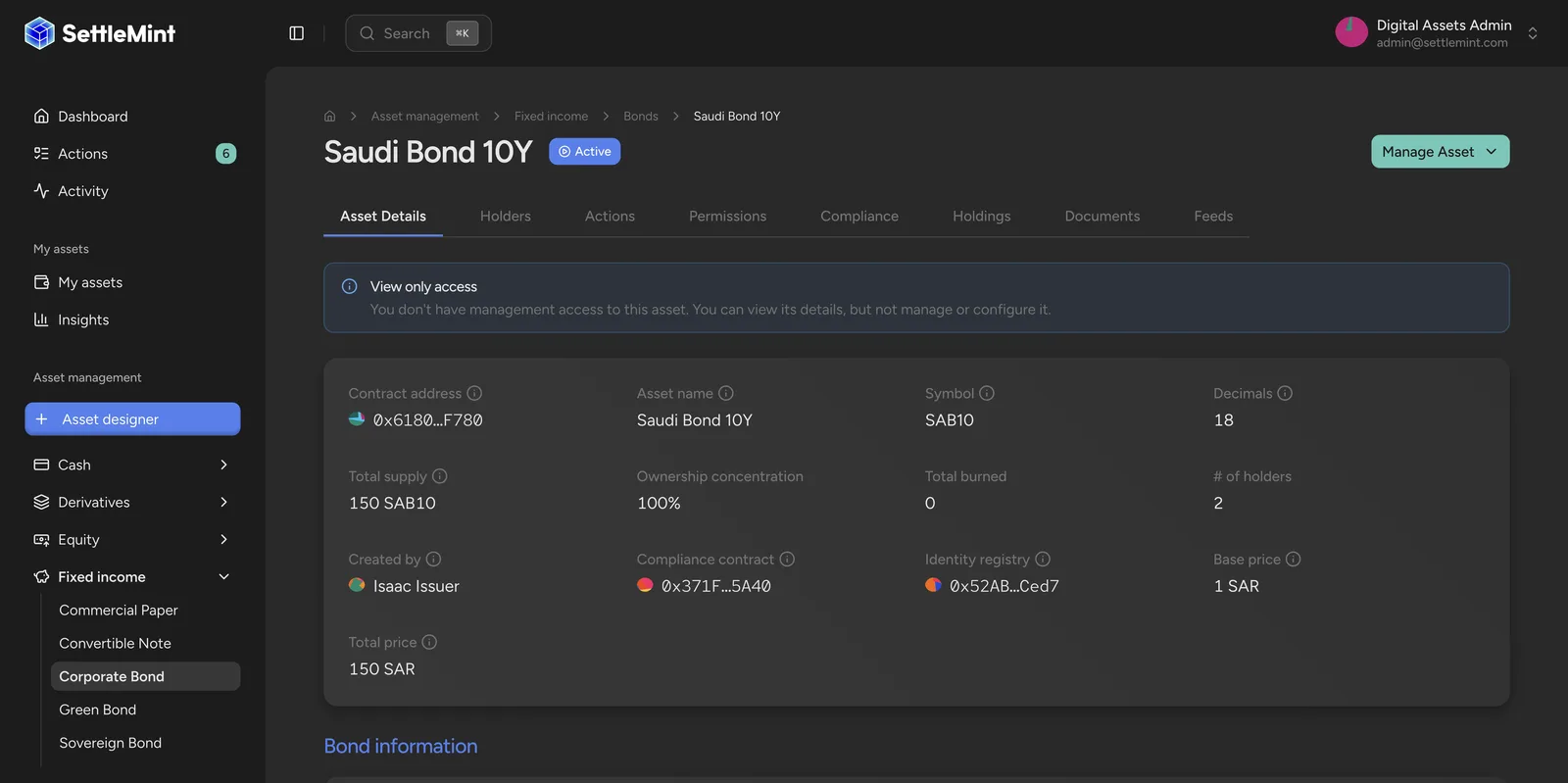 Deployed bond token details