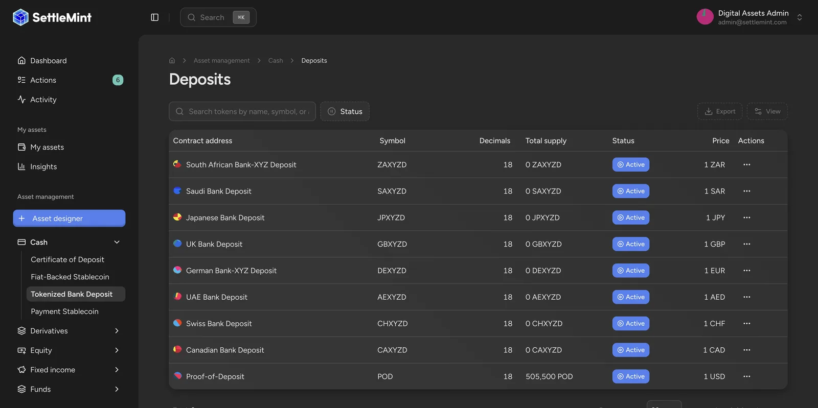 Digital deposits listing
