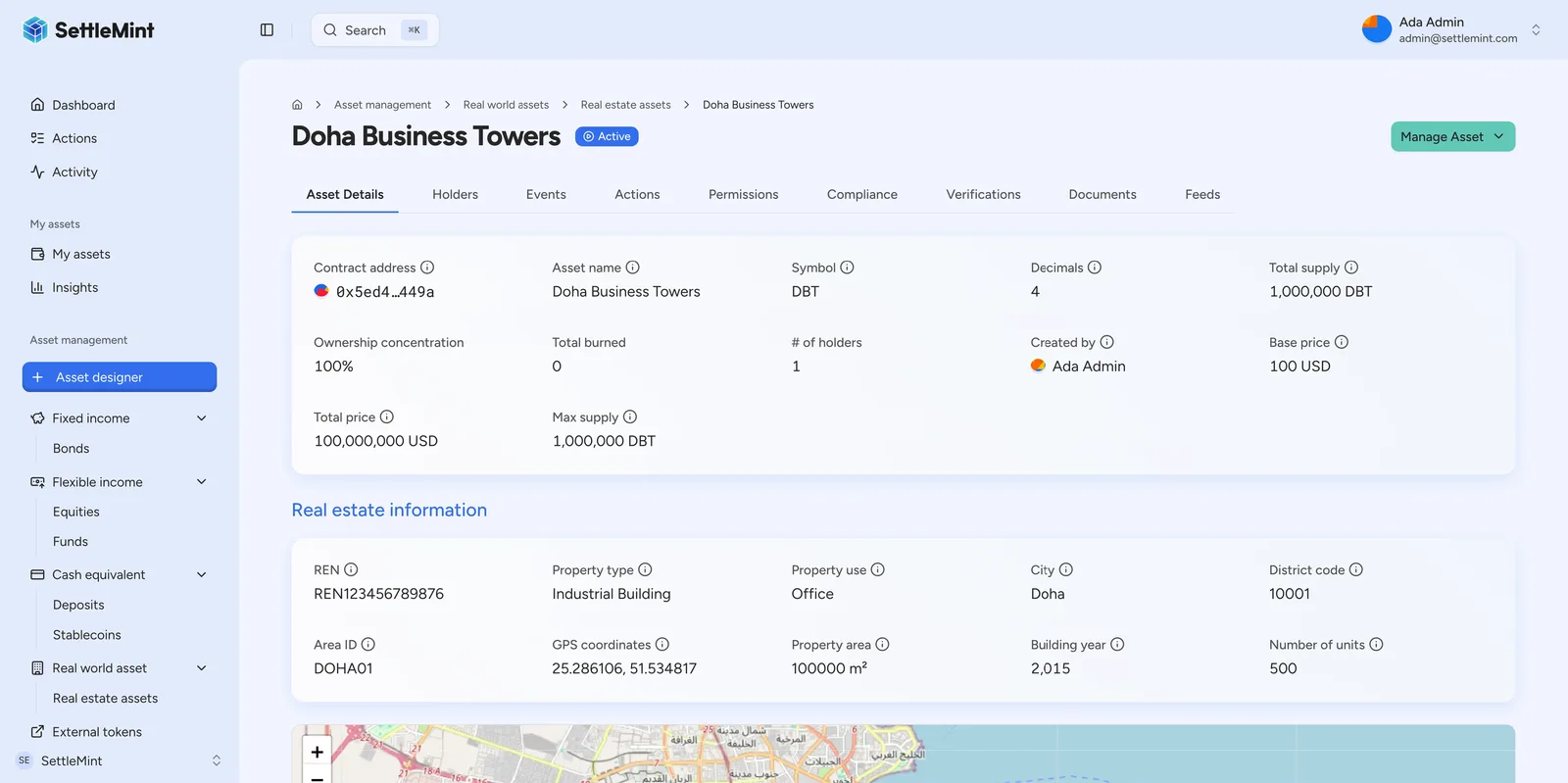 Real estate token with property-specific metadata on-chain.