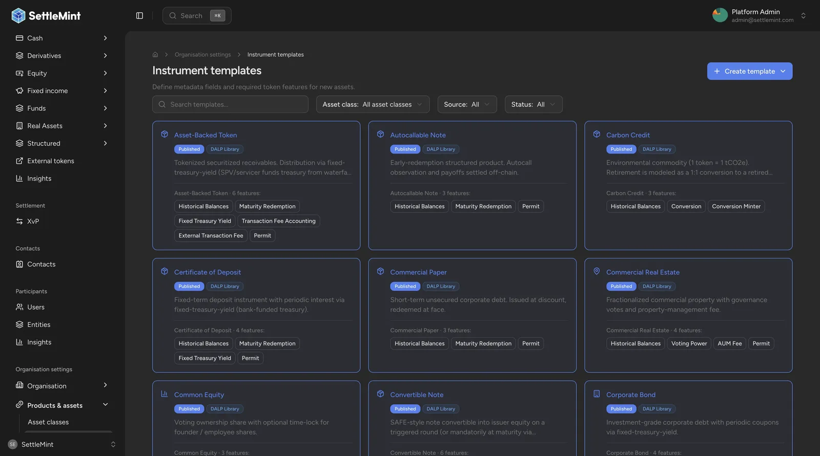 Instrument templates list